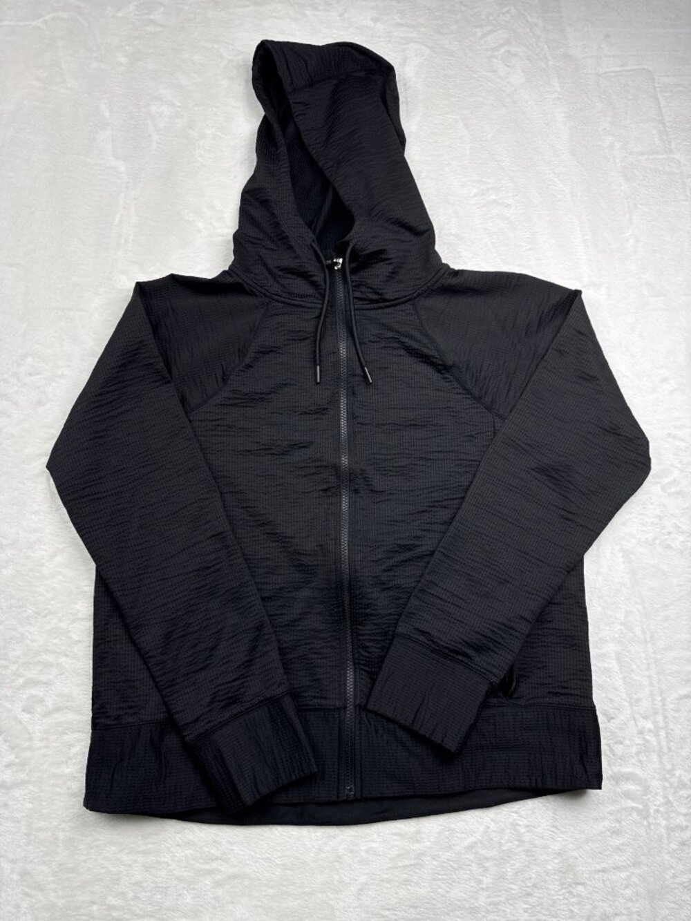 Kirkland Signature Womens Black Full Zip Hoodie XL Textured Lightweight Jacket